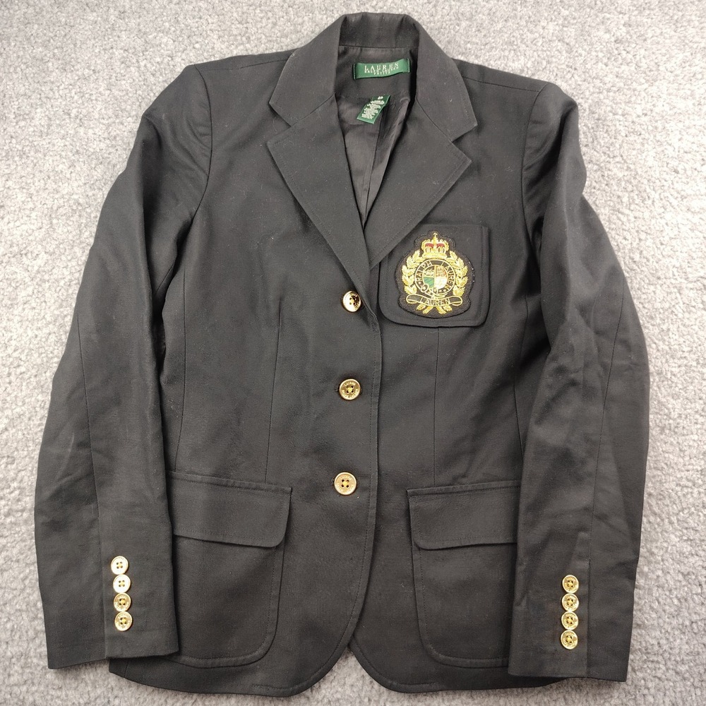 Lauren Ralph Lauren blazer embroidered crest gold buttons Size 2P Women's
